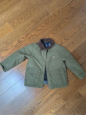 GAP Olive Green Quilted Field Jacket with Brown Corduroy Collar